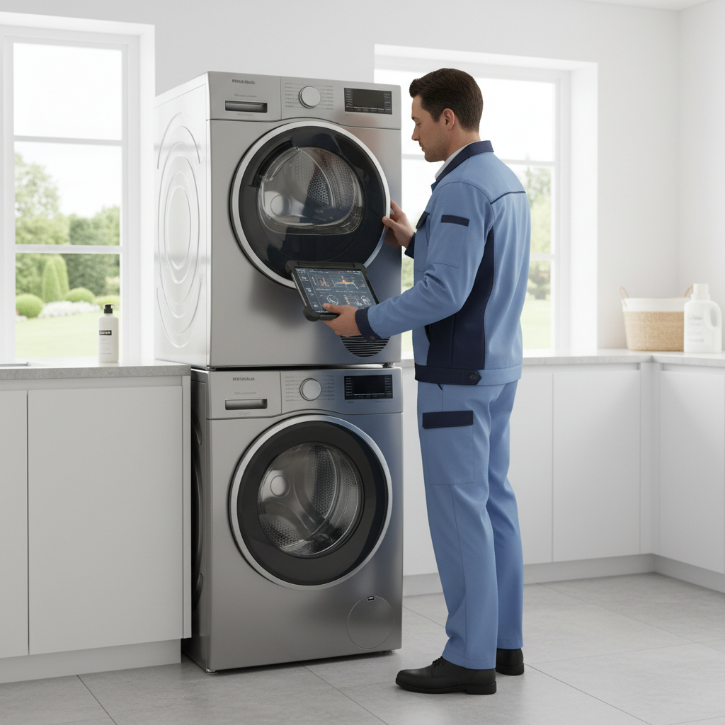 Technician diagnosing a premium appliance